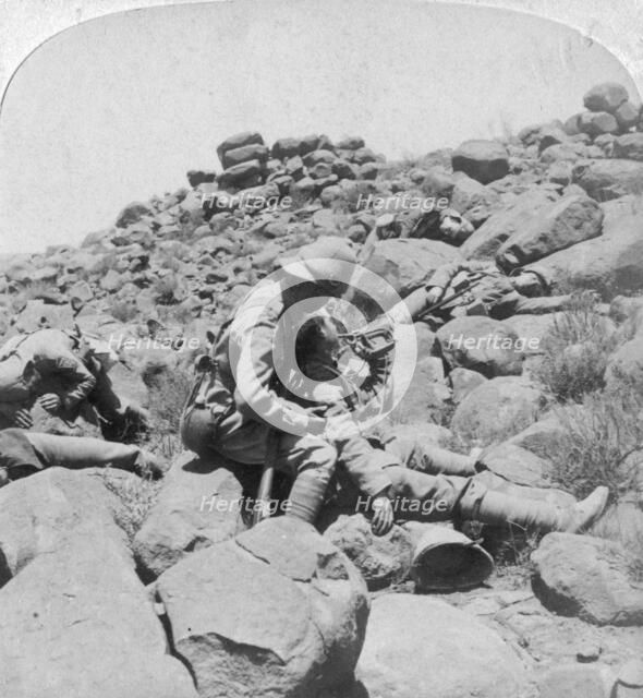 'The dying bugler's last call, a battlefield incident, Gras Pan, South Africa', 1900.  Artist: Underwood & Underwood