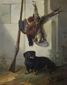 The Dachshound Pehr with Dead Game and Rifle, 1740. Creator: Jean-Baptiste Oudry
