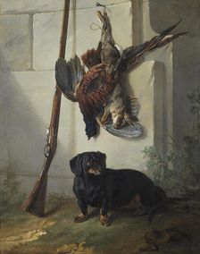 The Dachshound Pehr with Dead Game and Rifle, 1740. Creator: Jean-Baptiste Oudry