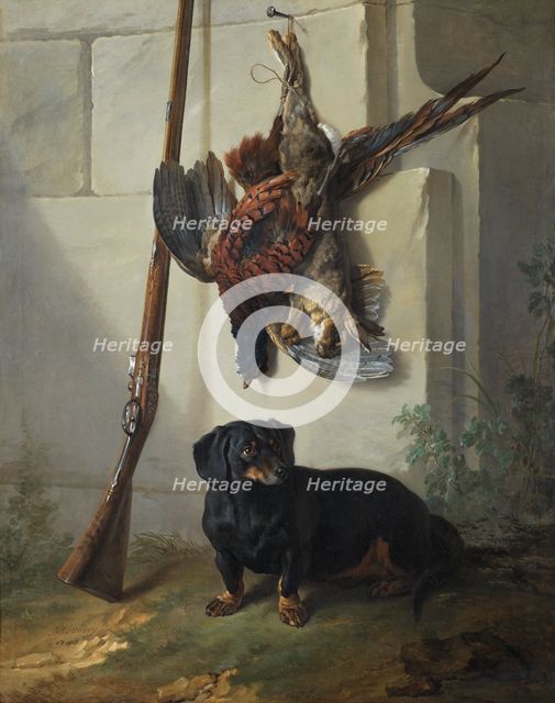 The Dachshound Pehr with Dead Game and Rifle, 1740. Creator: Jean-Baptiste Oudry.