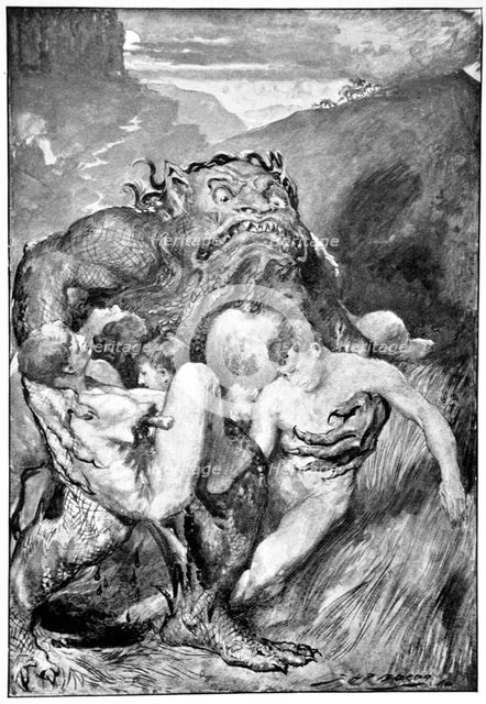 'The Daemon of evil, with his fierce ravening, greedily grasped them', 1910.  Creator: John Henry Frederick Bacon.