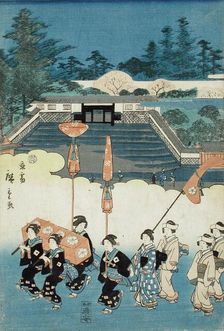 The Daimyo's Ladies Procession at Eastern Capitol: Hachimangu Shrine and Chaki-Inari..., 1845. Creator: Ando Hiroshige