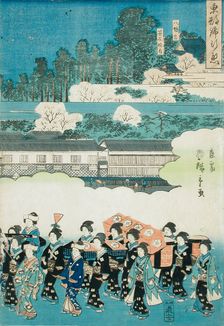 The Daimyo's Ladies Procession at Eastern Capitol: Hachimangu Shrine and Chaki-Inari Shrine, 1845. Creator: Ando Hiroshige