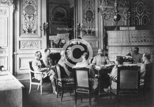 The daily report in the office of the French Commander in Chief, 1917. Artist: Unknown