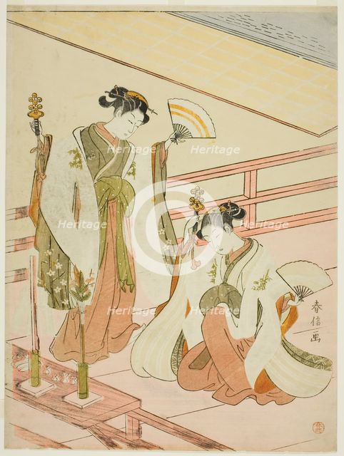 The Dance of the Shrine Maidens Ohatsu and Onami, c. 1769. Creator: Suzuki Harunobu.