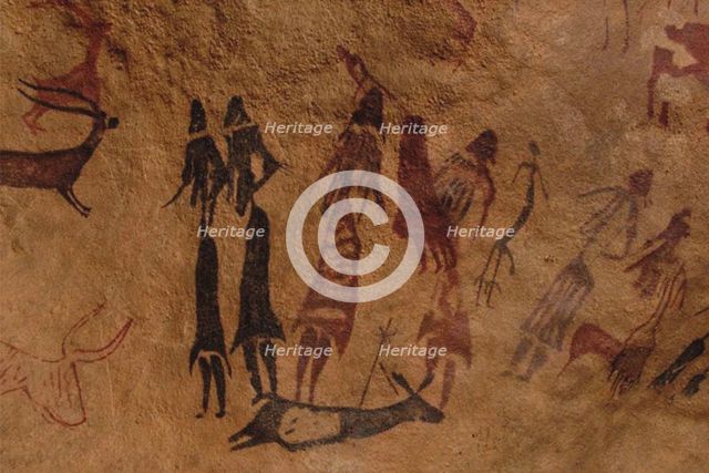 The dancers of Cogul. Cave painting from the Roca de los Moros (Roca dels Moros).