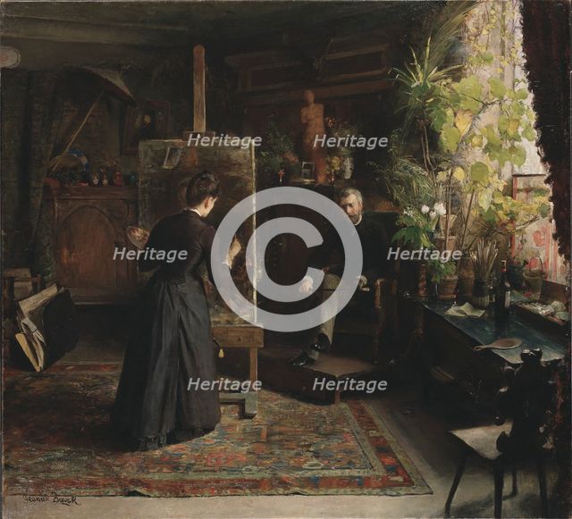 The Danish Artist Bertha Wegmann Painting a Portrait. Creator: Jeanna Maria Charlotta Bauck.