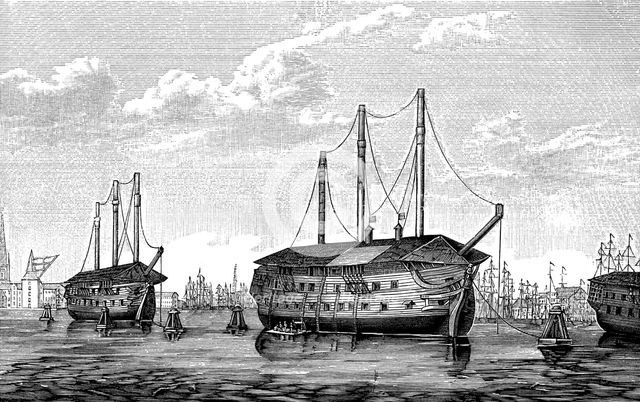 The Danish prison-ships Dronning Maria and Waldemar at Copenhagen, 1848-1849. Artist: Anonymous  