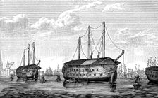 The Danish prison-ships Dronning Maria and Waldemar at Copenhagen, 1848-1849. Artist: Anonymous