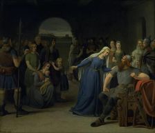 The Danish Queen Thyra Danebod Trying to Soften the Heart of her Husband, Gorm the Old..., 1849. Creator: Julius Exner