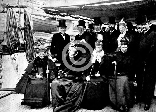 The Danish Royal Family visiting Mr. and Mrs. Gladstone on the "Tantallon Castle", Copenhagen, 1895. Creator: George Meisenbach.