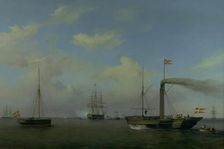 The Danish squadron at anchor at Warnemünde rhed, 1842. Creator: Friedrich Theodore Kloss