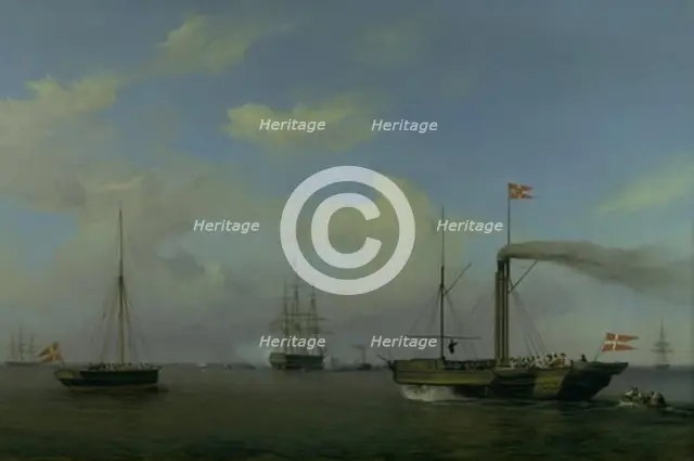 The Danish squadron at anchor at Warnemünde rhed, 1842. Creator: Friedrich Theodore Kloss.