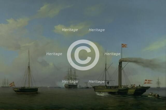 The Danish squadron at anchor at Warnemünde rhed, 1842. Creator: Friedrich Theodore Kloss.