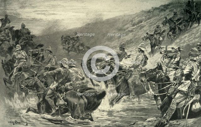'The Dash for Kimberley - The 10th Hussars Crossing Klip Drift', 1900. Creator: John Charlton.
