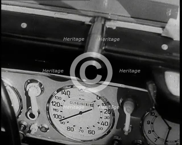 The Dashboard of a Car Showing the Speed of the Vehicle As Ninety-Eight Kilometres an Hour, 1937. Creator: British Pathe Ltd.