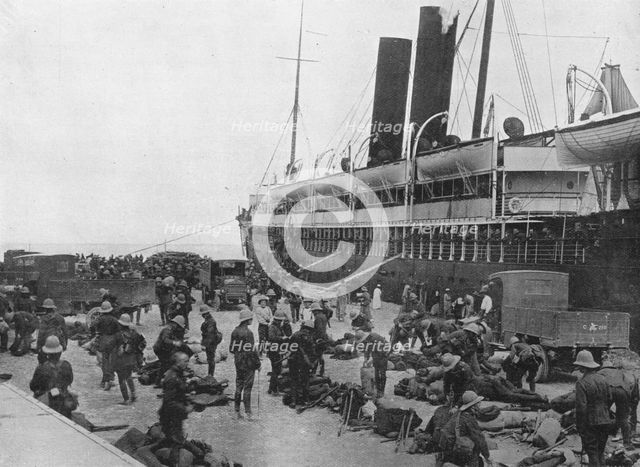 'The Dardanelles Expeditionary Force sets out: A transport loading up at Alexandria', 1915. Artist: Unknown.