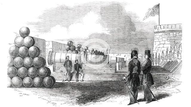 The Dardanelles - the Battery and Stone Shot, 1850. Creator: Unknown.