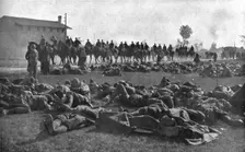 The Dark Hours of Italy; Detachment of infantry, exhausted, resting under protection... 1917. Creator: Unknown