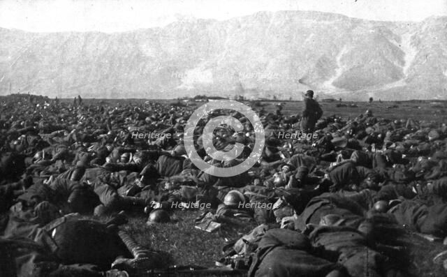 The Dark Hours of Italy; Exhausted by a forced march which saved them from encirclement..., 1917. Creator: Unknown.