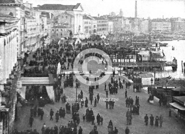 The Dark Hours of Italy; Quai des Esclavons. Areas of Venice threatened..., 1917. Creator: Unknown.