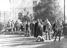 The Dark Hours of Italy; Refugees from Friuli in a square in Brescia, 1917. Creator: Unknown