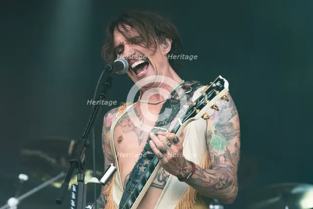 The Darkness live at the Cornbury Music Festival, Great Tew Park, Oxfordshire, Jul 2022. Creator: Annapaola Marchesani.