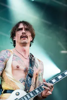 The Darkness live at the Cornbury Music Festival, Great Tew Park, Oxfordshire, Jul 2022. Creator: Annapaola Marchesani
