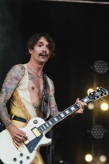 The Darkness live at the Cornbury Music Festival, Great Tew Park, Oxfordshire, Jul 2022. Creator: Annapaola Marchesani
