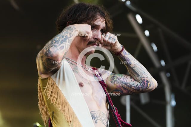 The Darkness live at the Cornbury Music Festival, Great Tew Park, Oxfordshire, Jul 2022. Creator: Annapaola Marchesani.