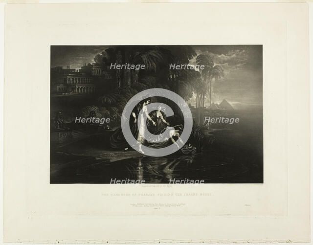 The Daughter of Pharoah Finding the Infant Moses, from Illustrations of the Bible, 1833. Creator: John Martin.