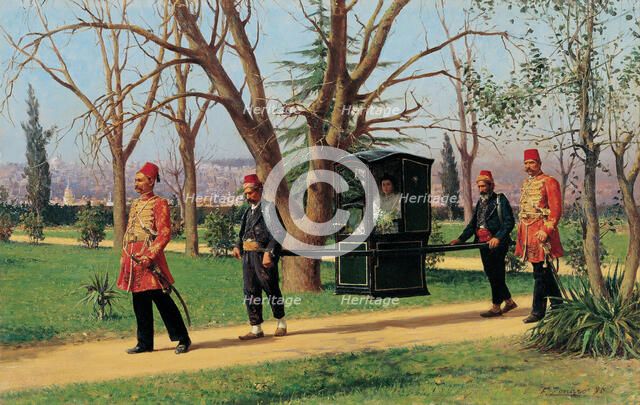 The Daughter of the English Ambassador Riding in a Palanquin. Artist: Zonaro, Fausto (1854-1929)