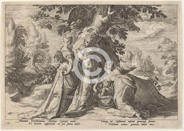 The Daughters of Cecrops Open the Casket Entrusted to Them by Minerva, 1589. Creator: Goltzius, Workshop of Hendrick, after Hendrick Gol.