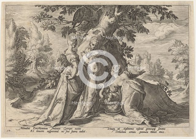 The Daughters of Cecrops Open the Casket Entrusted to Them by Minerva, 1589. Creator: Goltzius, Workshop of Hendrick, after Hendrick Gol.