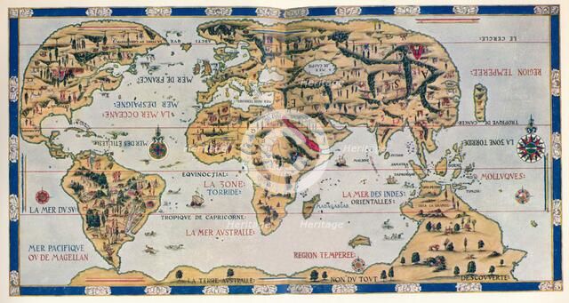 The Dauphin Map of the World, (1546), 1912. Artist: Pierre Desceliers