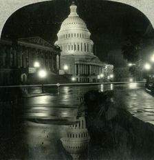 The Dazzling Dome of the Capitol on a Rainy Night, Washington D.C. c1930s. Creator: Unknown