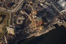 The decommissioned oil rig, Brent Bravo, Able Seaton Port, Hartlepool, 2021. Creator: Emma Trevarthen