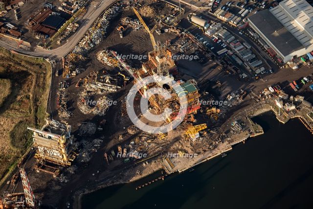 The decommissioned oil rig, Brent Bravo, Able Seaton Port, Hartlepool, 2021. Creator: Emma Trevarthen.