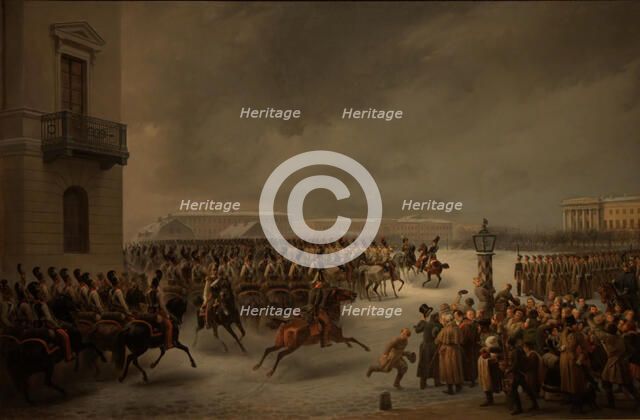 The Decembrist revolt at the Senate Square on December 14, 1825. Artist: Timm, Vasily (George Wilhelm) (1820-1895)