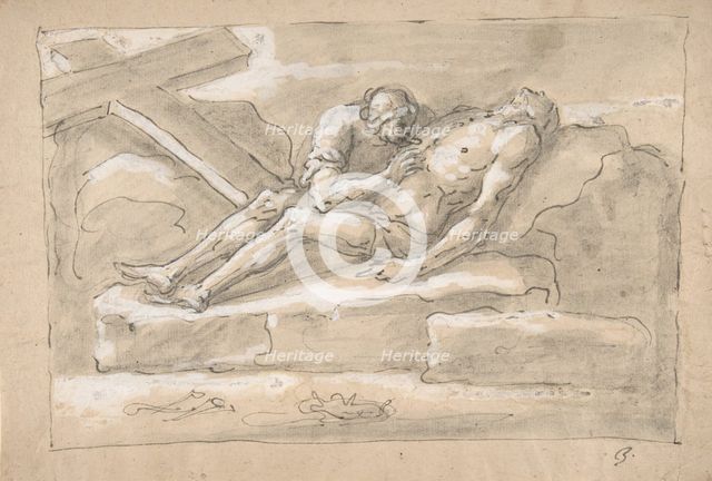The Dead Christ Mourned by the Magdalen Who Venerates His Side Wound., 1787-1863. Creator: Fortunato Duranti.