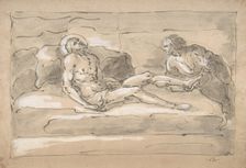 The Dead Christ Mourned by the Magdalen Who Venerates the Wounds on His Feet, 1787-1863. Creator: Fortunato Duranti