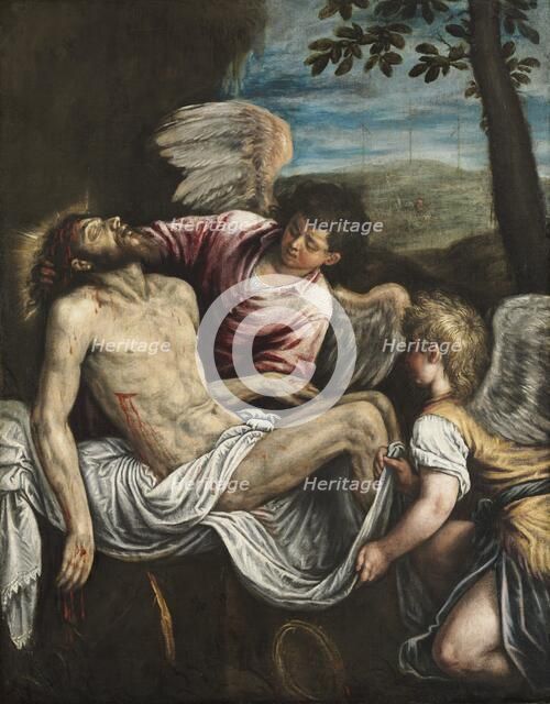 The Dead Christ with Angels, c. 1580. Creator: Leandro Bassano (Italian, 1557-1623).