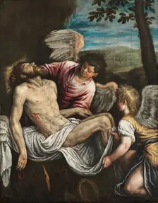 The Dead Christ with Angels, c. 1580. Creator: Leandro Bassano (Italian, 1557-1623)