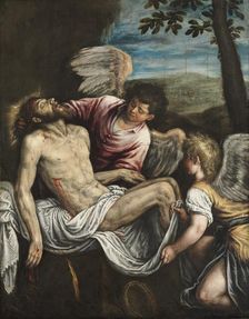 The Dead Christ with Angels, c. 1580. Creator: Leandro Bassano (Italian, 1557-1623)