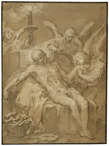 The dead Jesus mourned by angels. Creator: Abraham Bloemaert