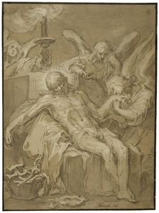 The dead Jesus mourned by angels. Creator: Abraham Bloemaert