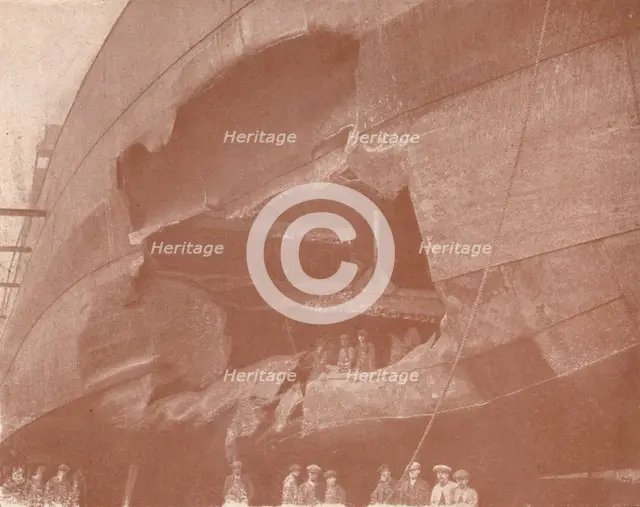 The deadly effect of a torpedo, c1917 (1919). Artist: FC Coleman.
