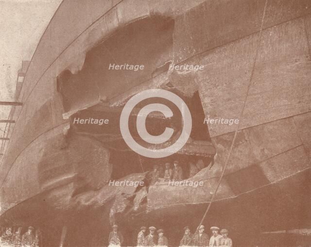 The deadly effect of a torpedo, c1917 (1919). Artist: FC Coleman.