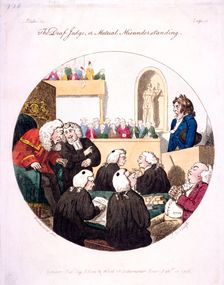 The deaf judge, or mutual misunderstanding Old Bailey, London, 1796. Artist: Isaac Cruikshank
