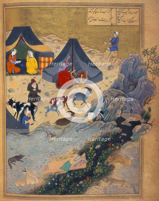 The death of Majnun on Layla's grave, 1494. Creator: Unknown.